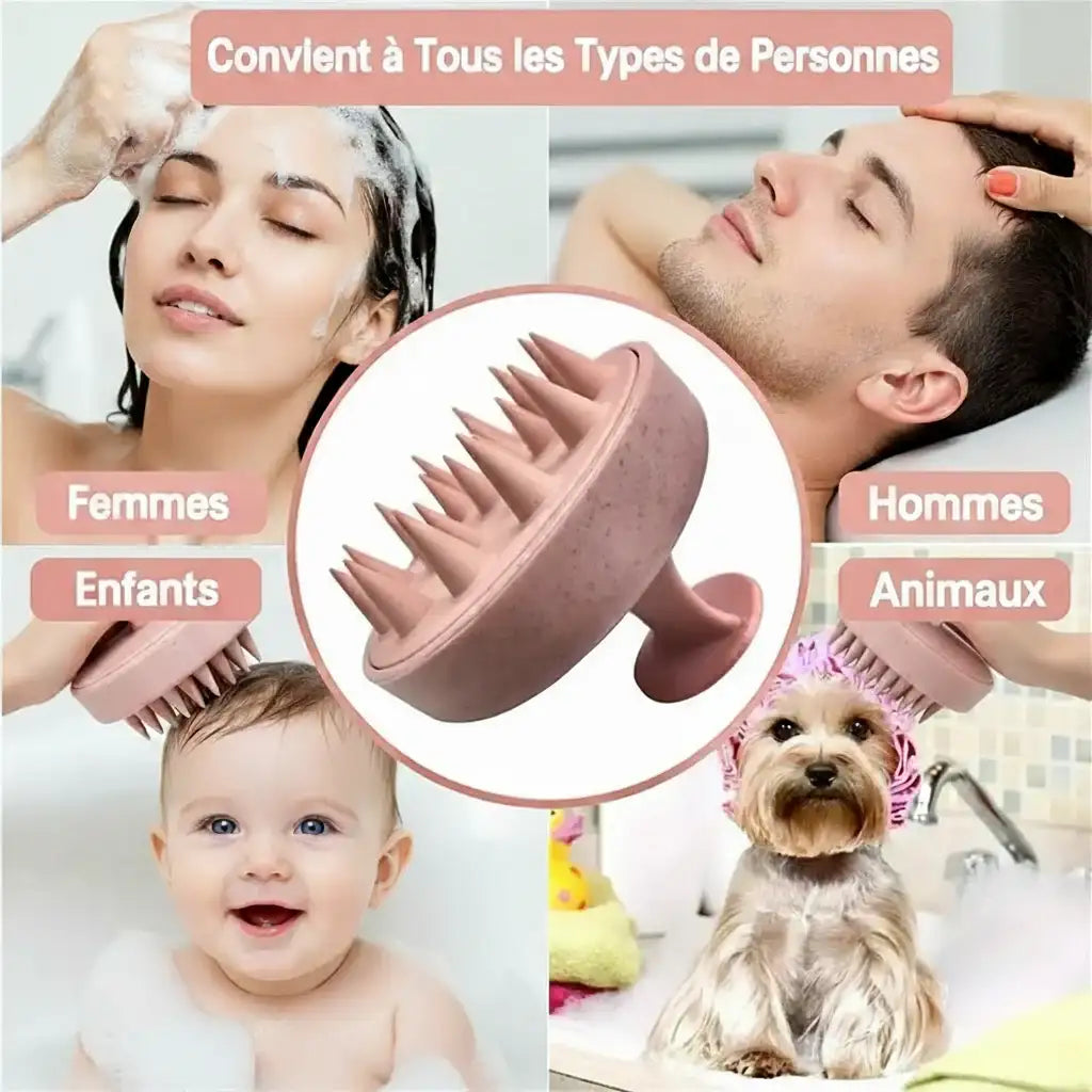 Brosse Massante en Silicone – Soin du Cuir Chevelu et du Corps